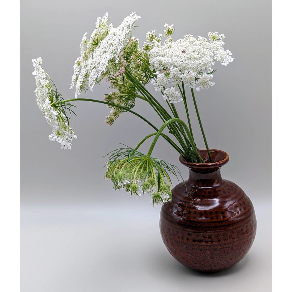 Brown textured studio pottery flower vase handmade ceramic 60s 70s style decor